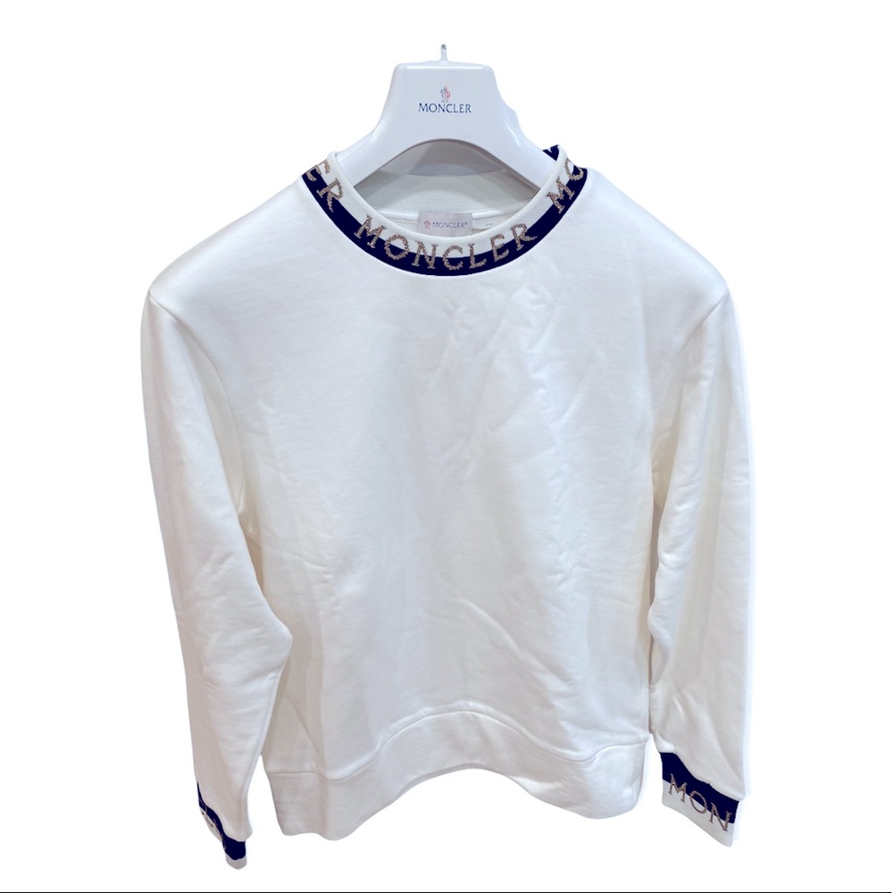 Moncler White Crewneck Sweater with black Accents